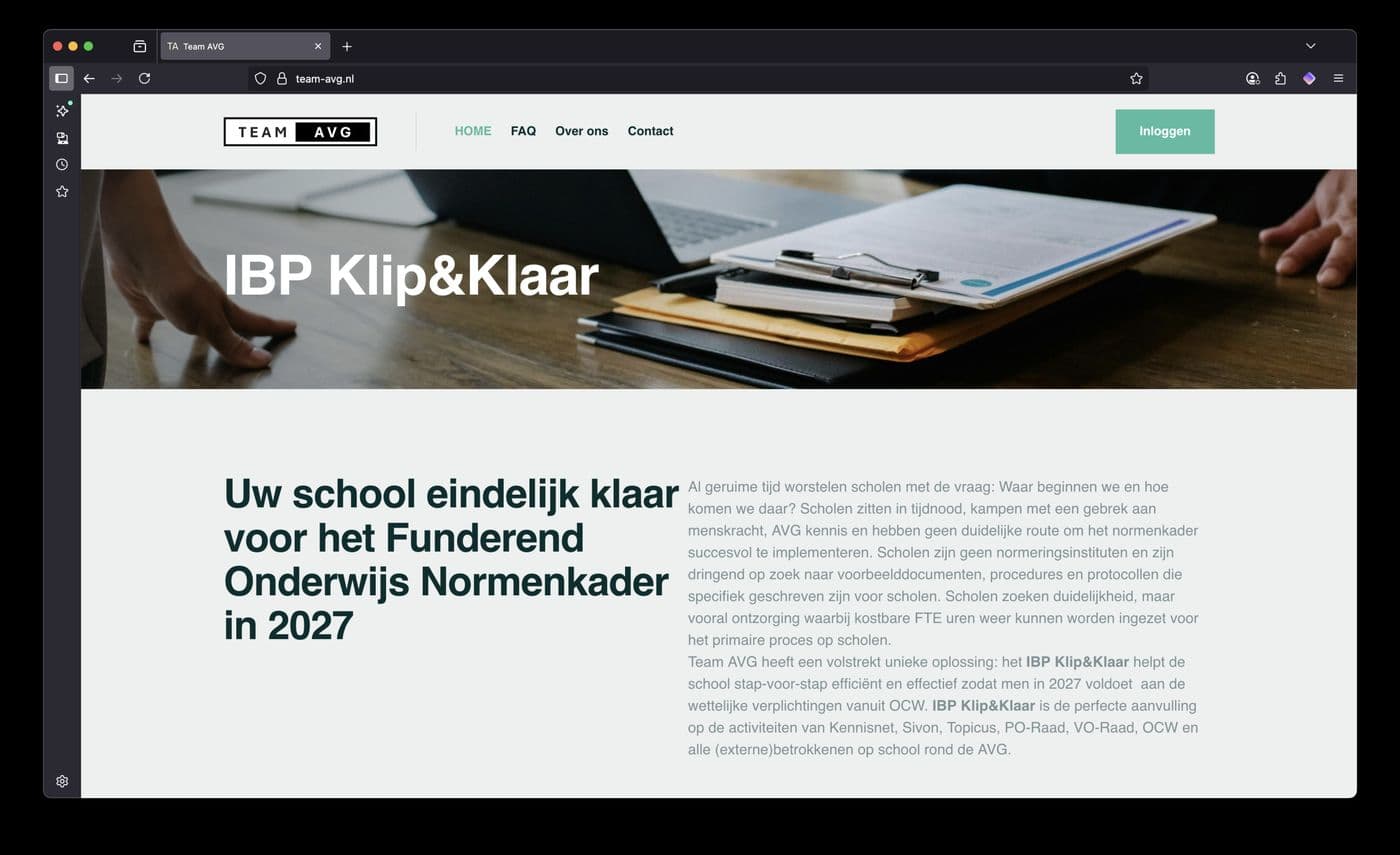 Website van Team AVG, gebouwd door Mark ICT